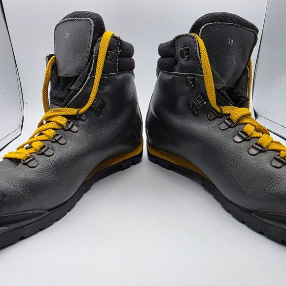 Alpina 3 Pin 75mm Nordic Norm XC Ski Boots Mens Size 39 Black Yellow Vibram - Picture 2 of 14